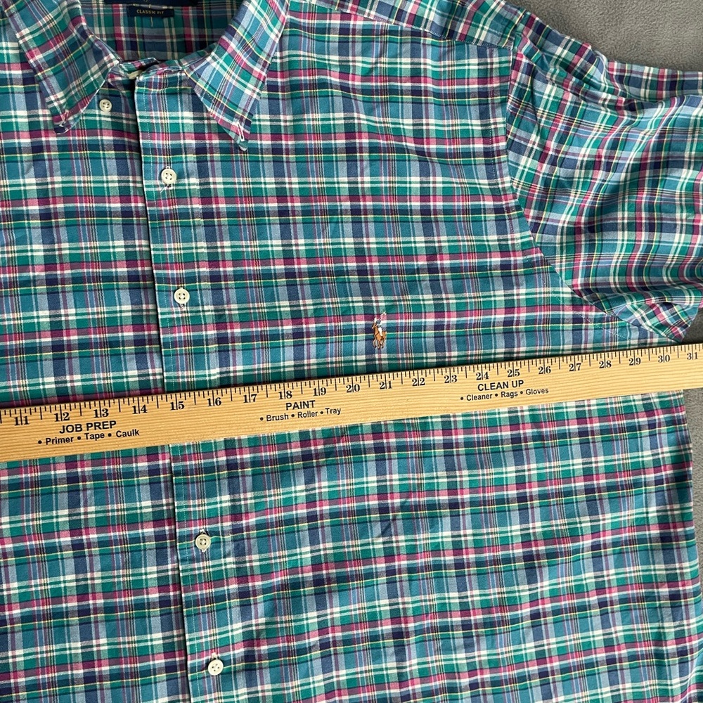 Ralph Lauren Men's Blue Green plaid button down sz 3xB  classic fit flesh pony - Picture 7 of 10